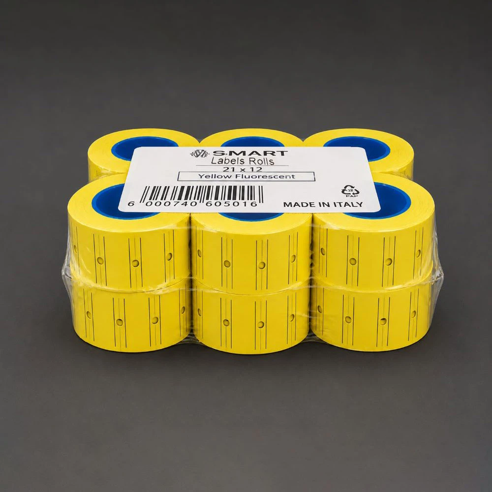 smart-yellow رول برچسب قیمت زن دستی اسمارت زرد فلورسنت بسته ۱۲ عددی - Image 1